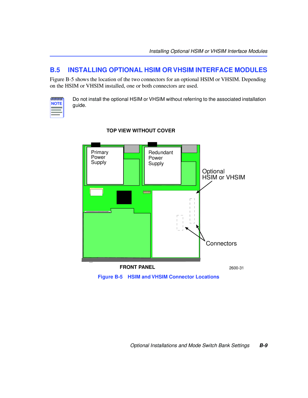 Cabletron Systems 2200 Installing Optional Hsim or Vhsim Interface Modules, Figure B-5 Hsim and Vhsim Connector Locations 