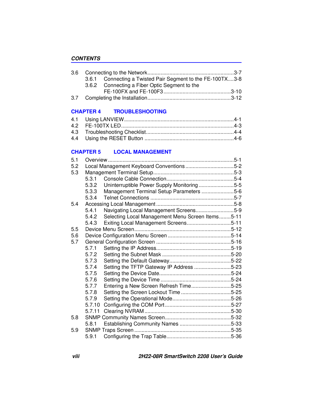 Cabletron Systems 2208 manual Contents 