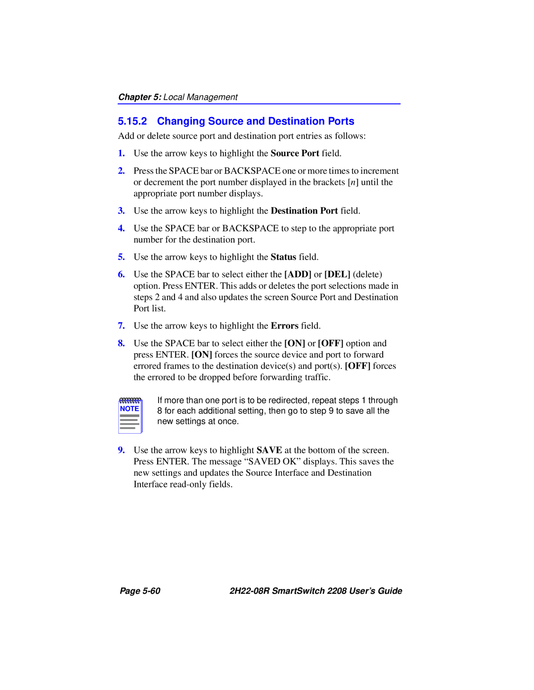 Cabletron Systems 2208 manual Changing Source and Destination Ports 