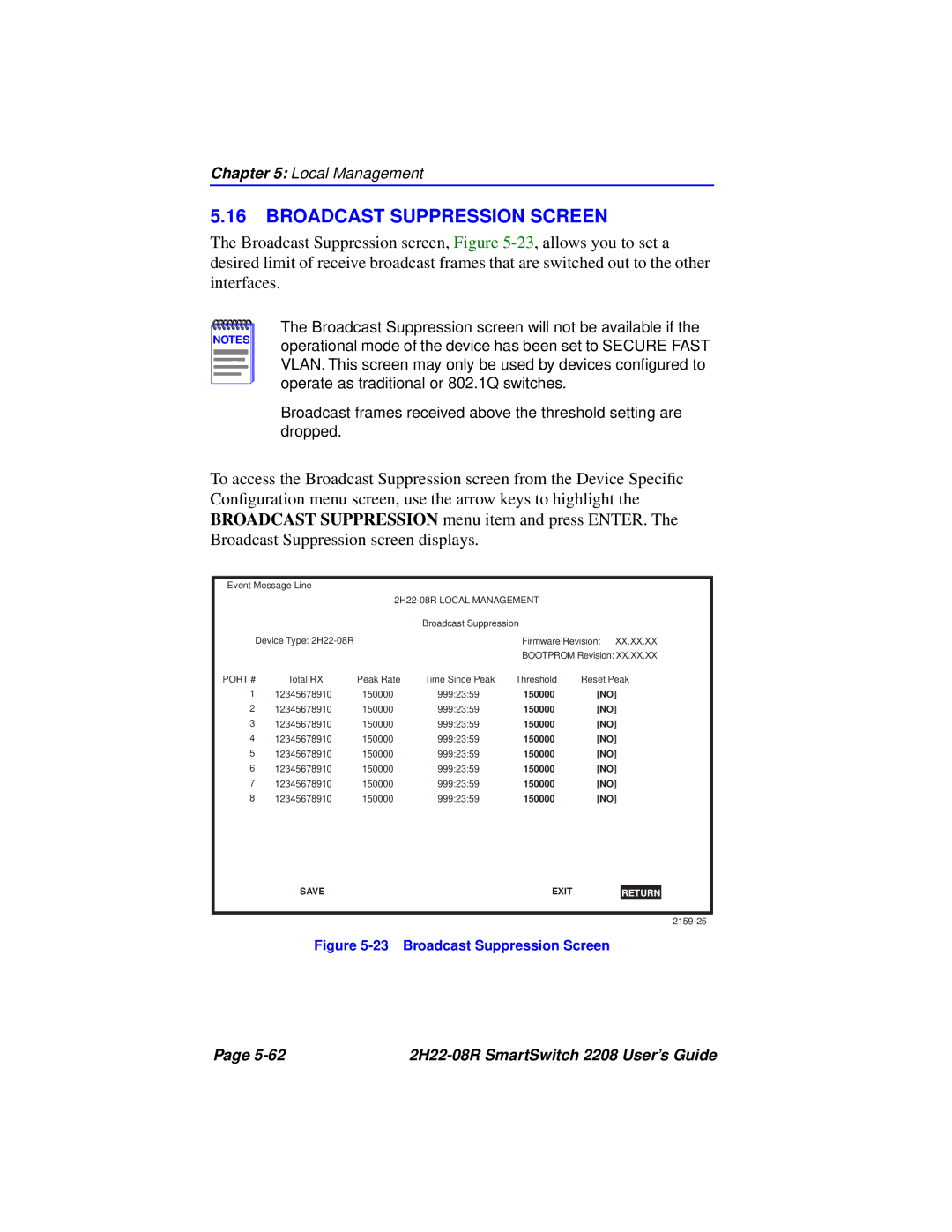 Cabletron Systems 2208 manual Broadcast Suppression Screen 