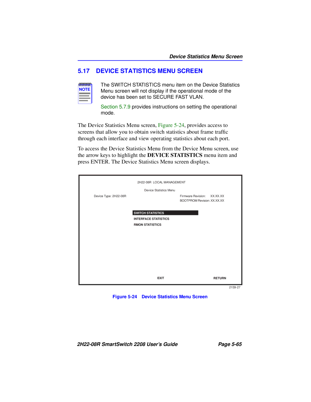 Cabletron Systems 2208 manual Device Statistics Menu Screen 