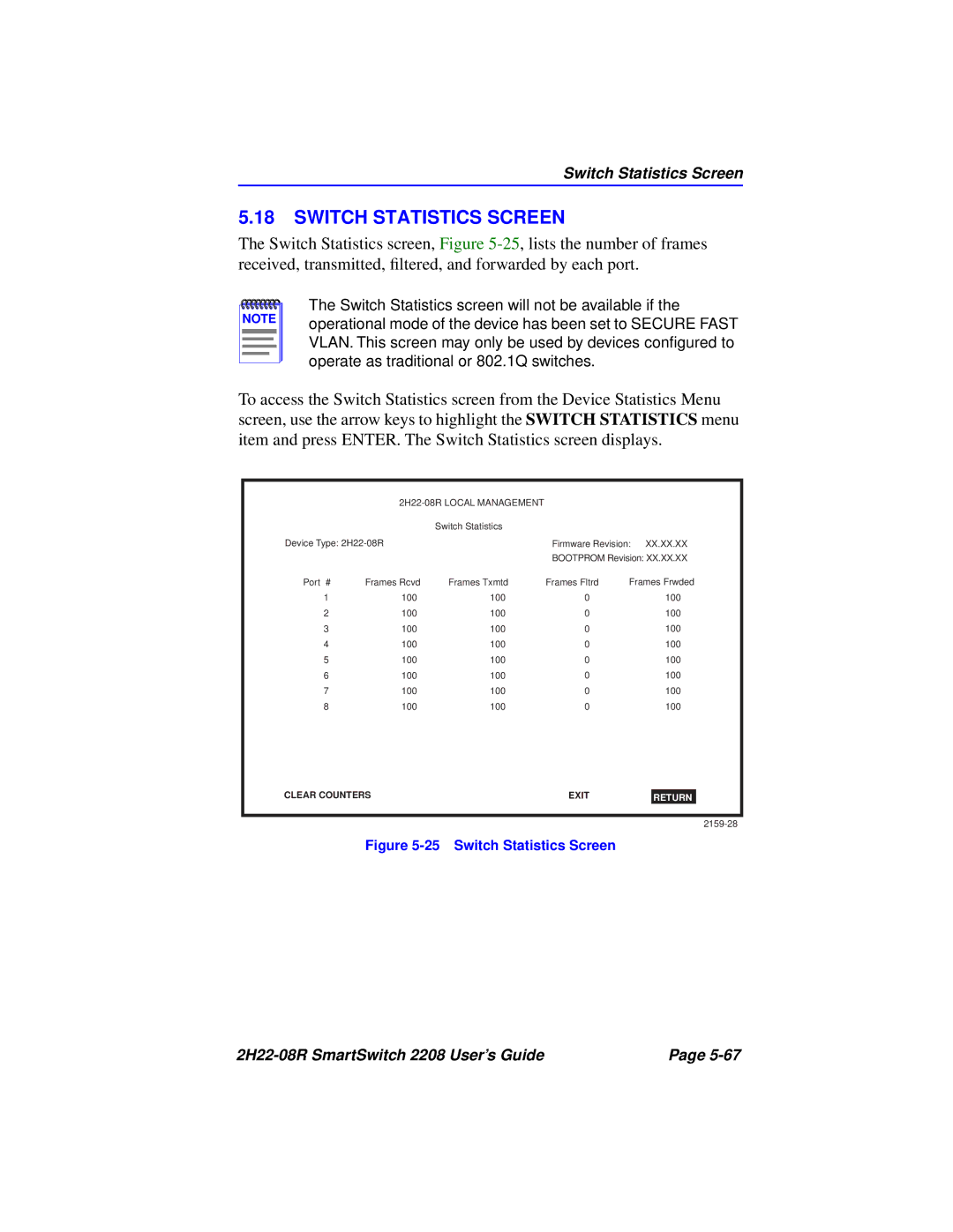 Cabletron Systems 2208 manual Switch Statistics Screen 