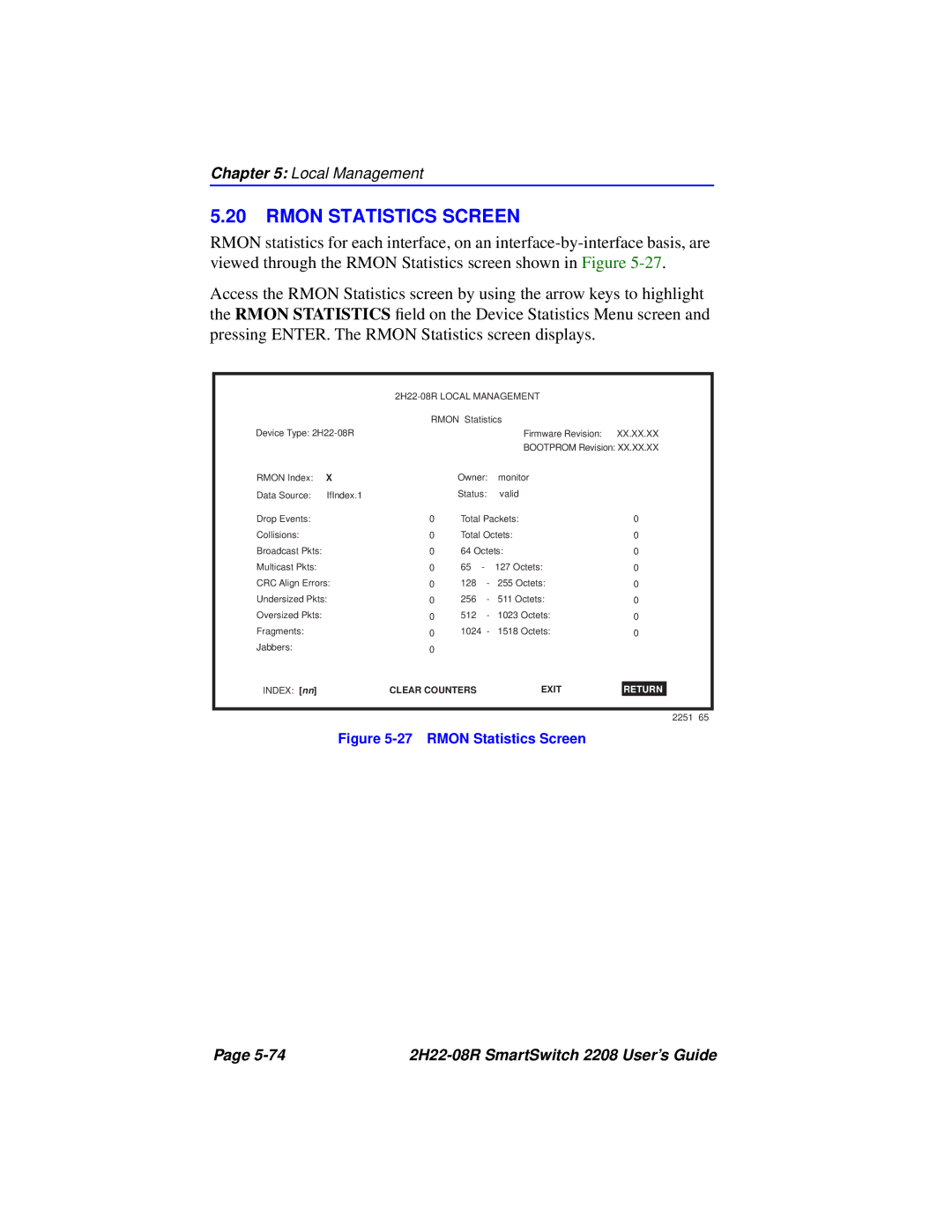 Cabletron Systems 2208 manual Rmon Statistics Screen 