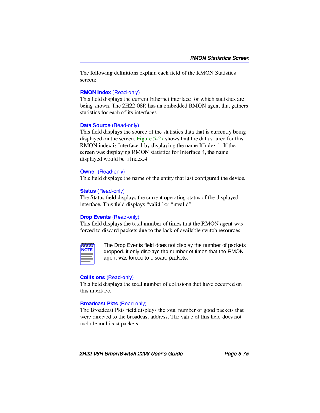 Cabletron Systems 2208 manual Rmon Statistics Screen 