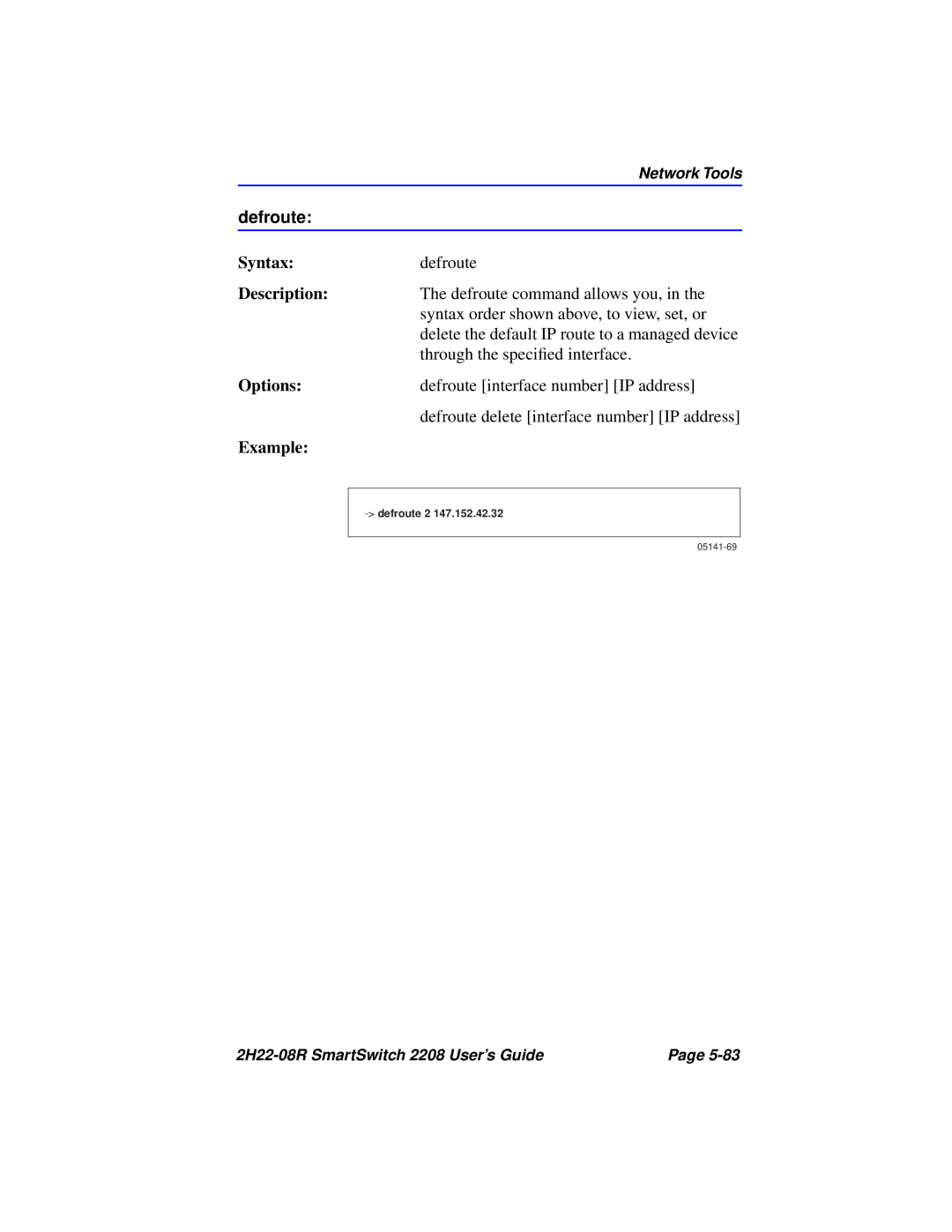 Cabletron Systems 2208 manual Defroute 