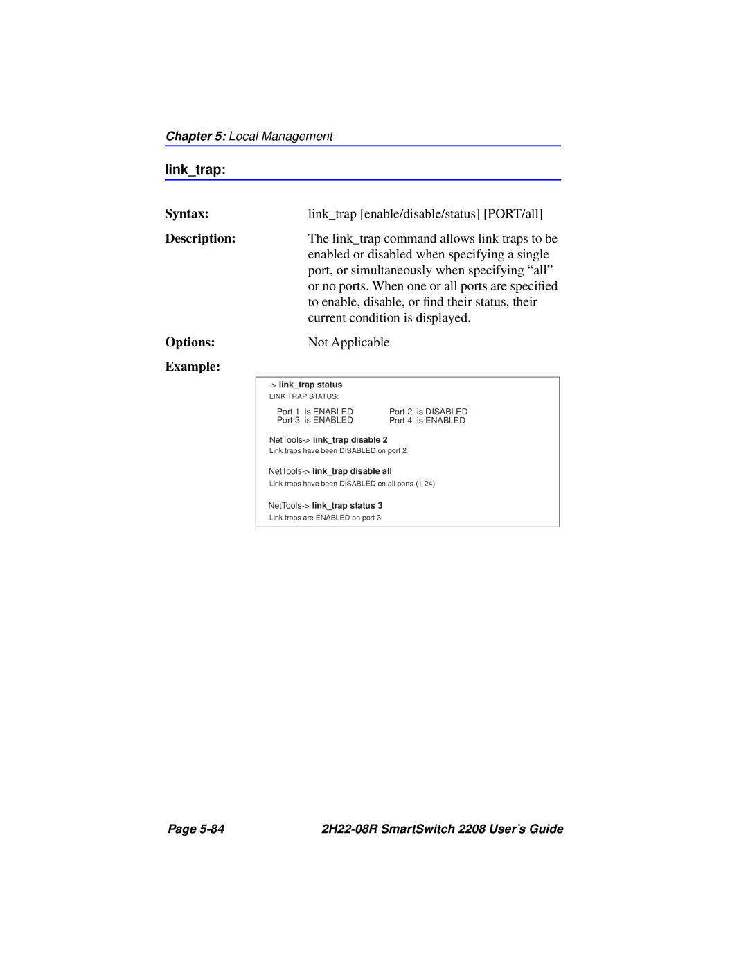 Cabletron Systems 2208 manual Linktrap 