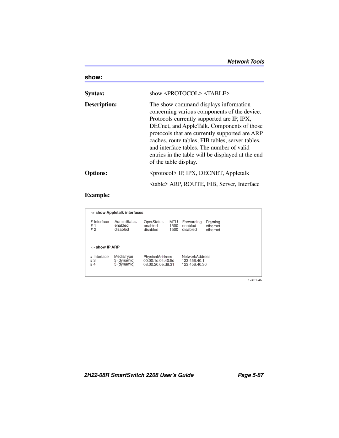 Cabletron Systems 2208 manual Show IP ARP 