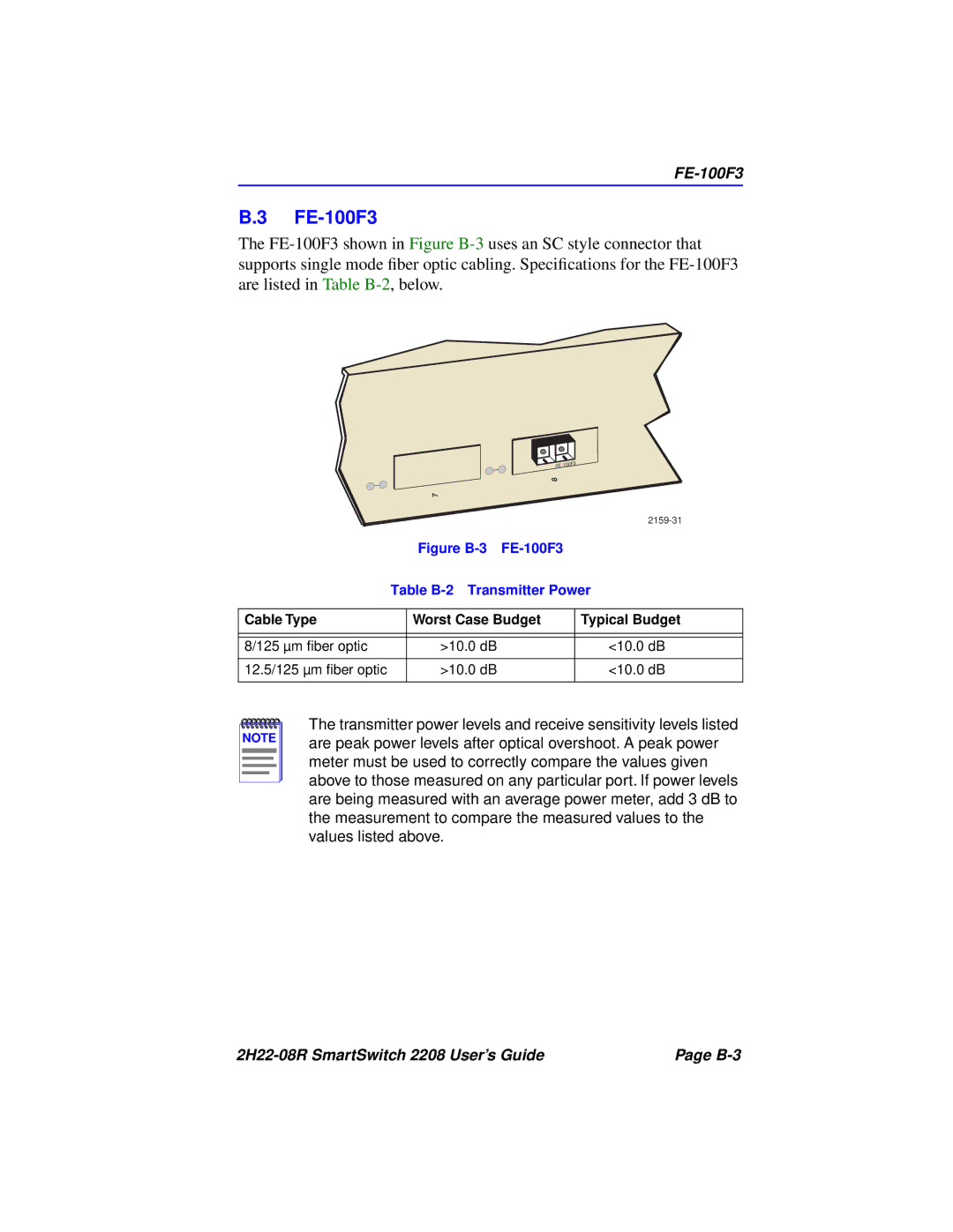 Cabletron Systems 2208 manual FE-100F3 