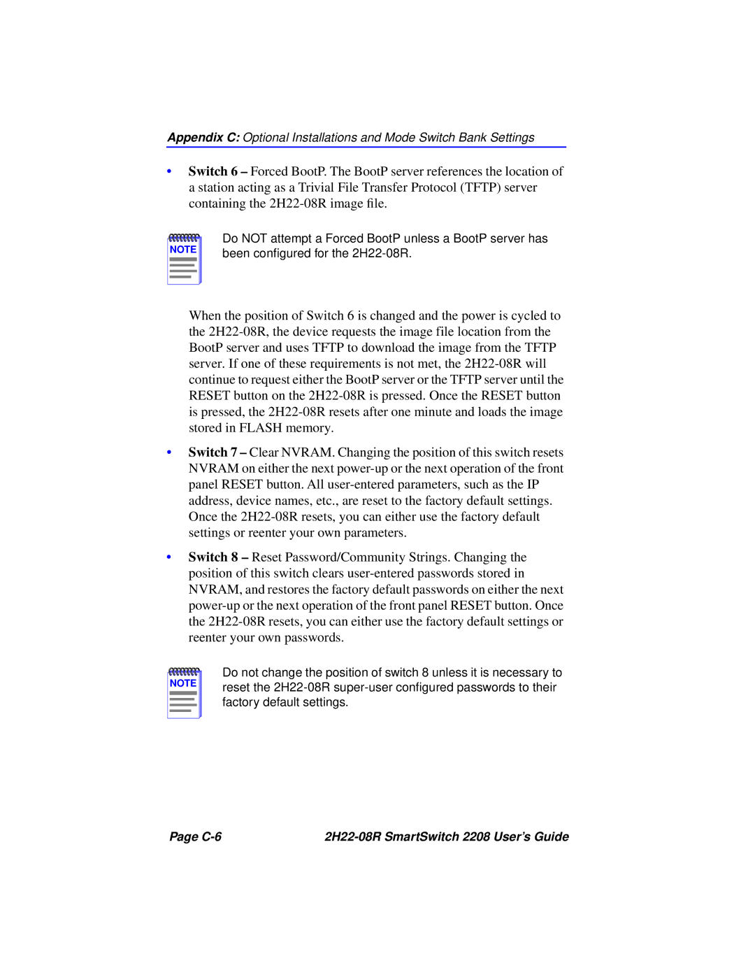 Cabletron Systems manual C-6 2H22-08R SmartSwitch 2208 User’s Guide 