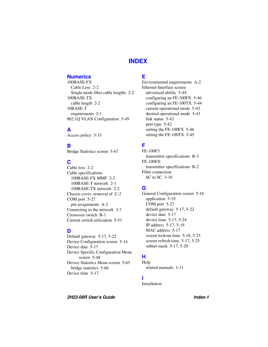 Cabletron Systems 2208 manual Index, Numerics 