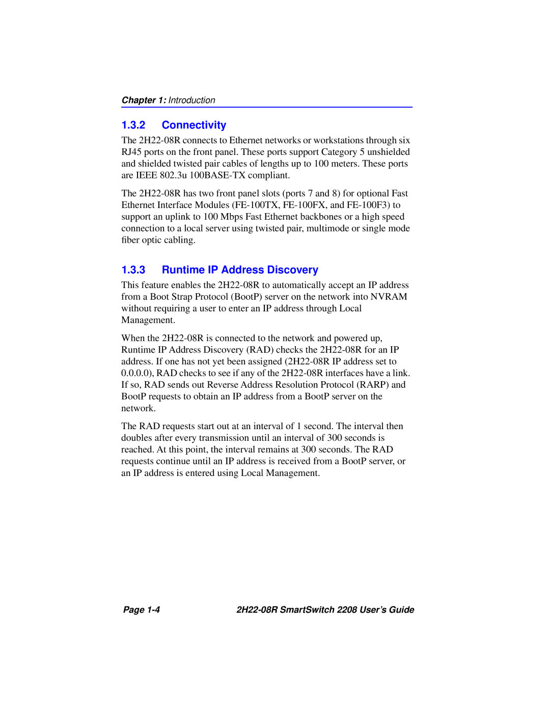 Cabletron Systems 2208 manual Connectivity, Runtime IP Address Discovery 