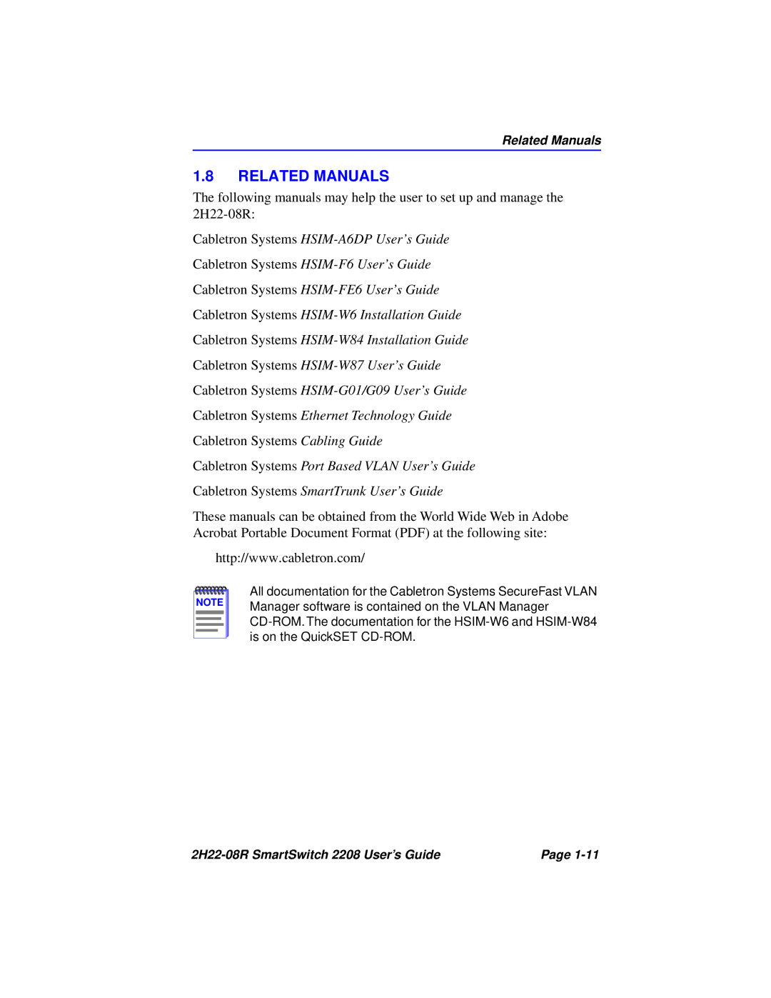 Cabletron Systems 2208 manual Related Manuals 