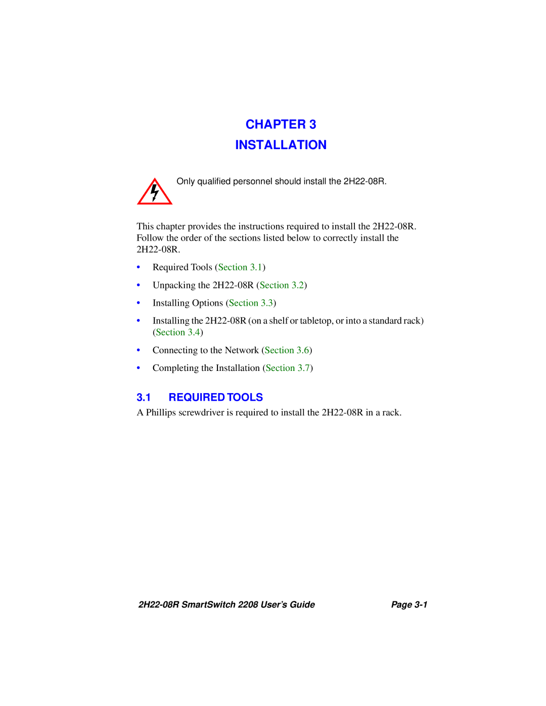 Cabletron Systems 2208 manual Chapter Installation, Required Tools 