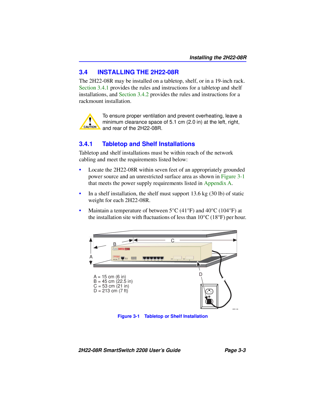 Cabletron Systems 2208 manual Installing the 2H22-08R, Tabletop and Shelf Installations 