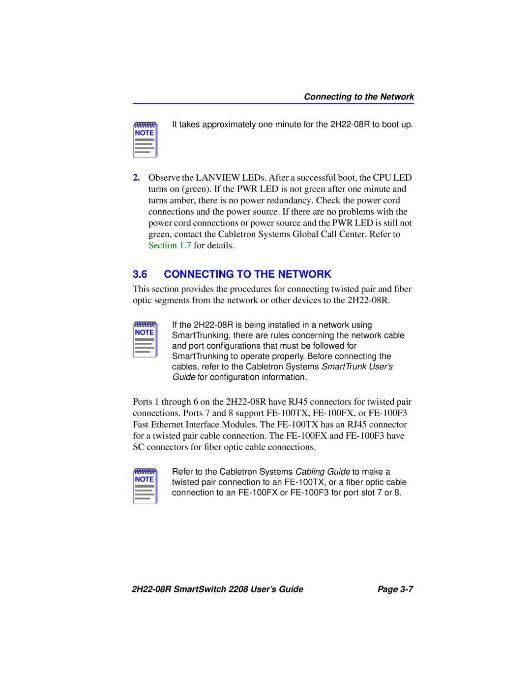 Cabletron Systems 2208 manual Connecting to the Network 