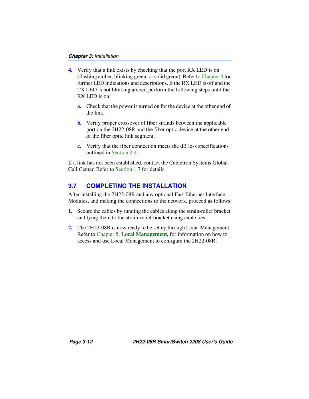 Cabletron Systems 2208 manual Completing the Installation 