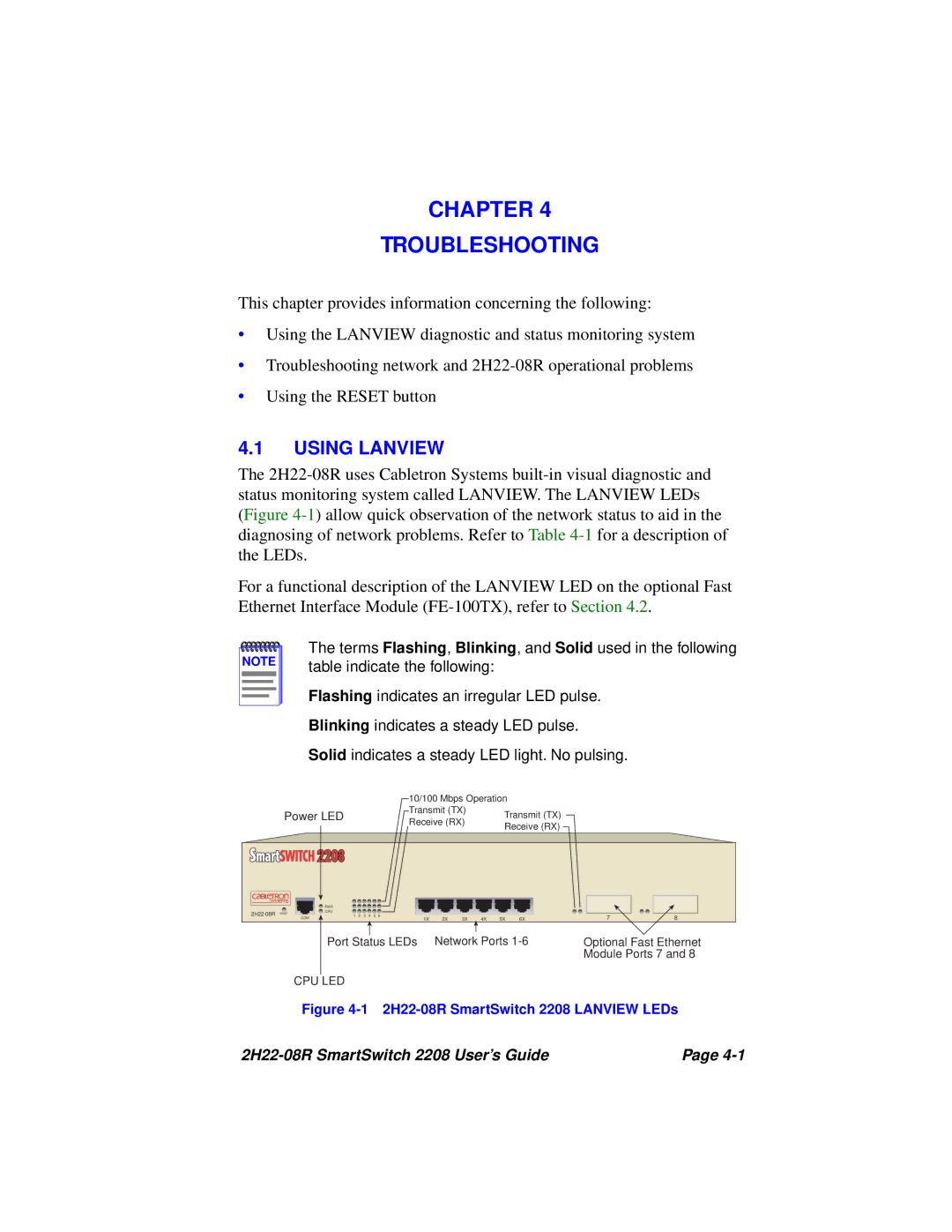 Cabletron Systems 2208 manual Chapter Troubleshooting, Using Lanview 