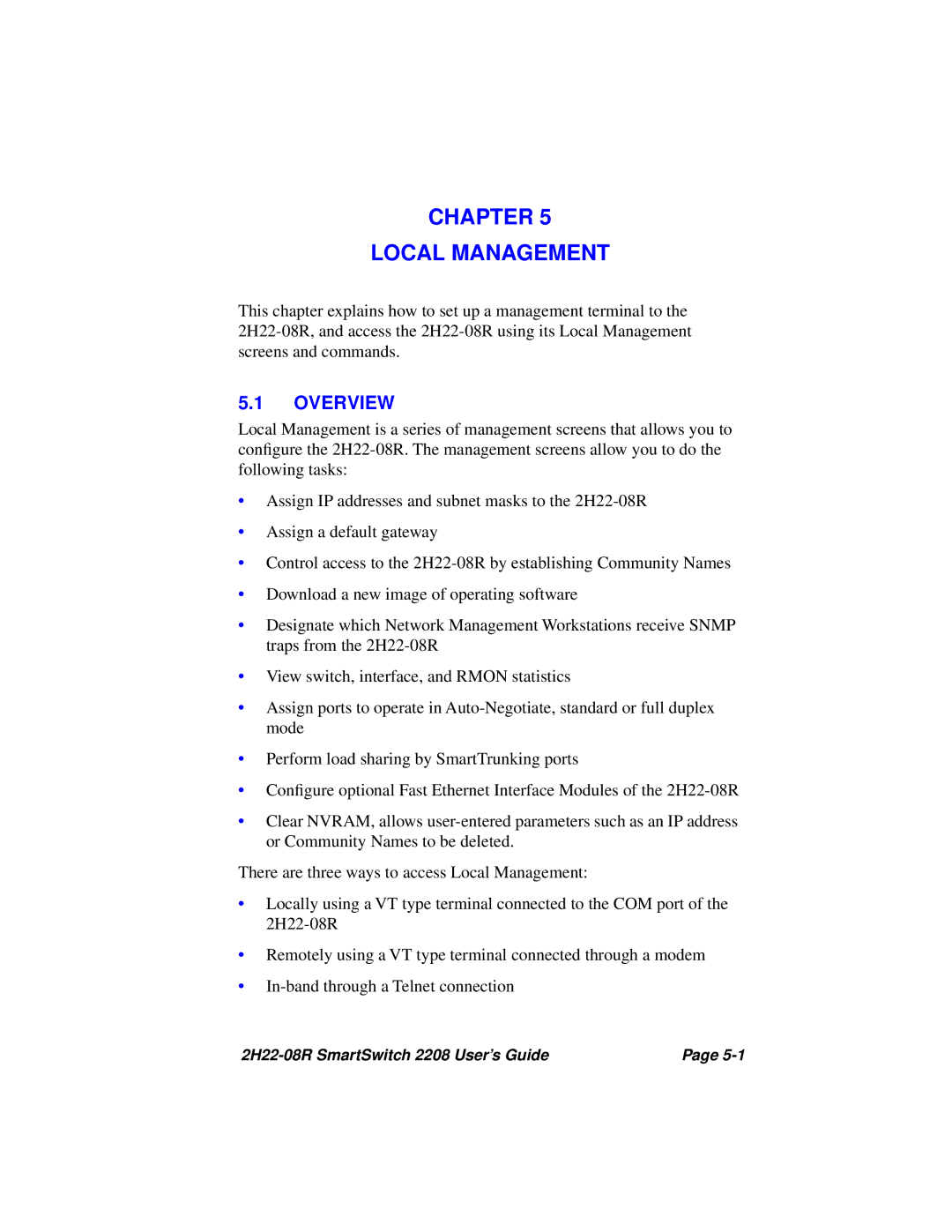 Cabletron Systems 2208 manual Chapter Local Management, Overview 