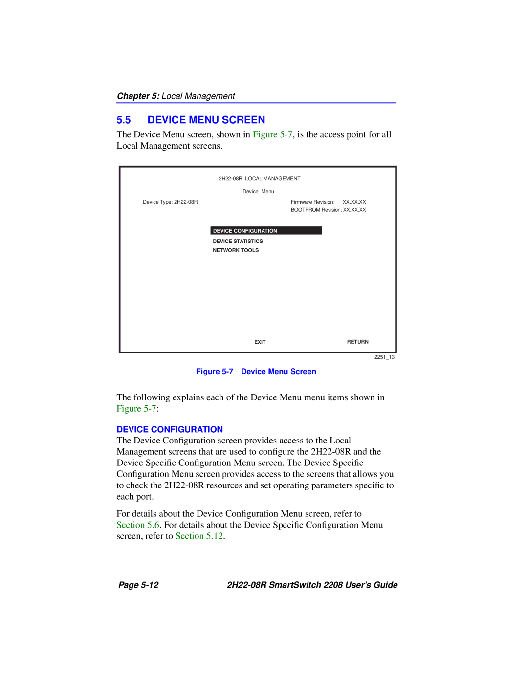 Cabletron Systems 2208 manual Device Menu Screen 