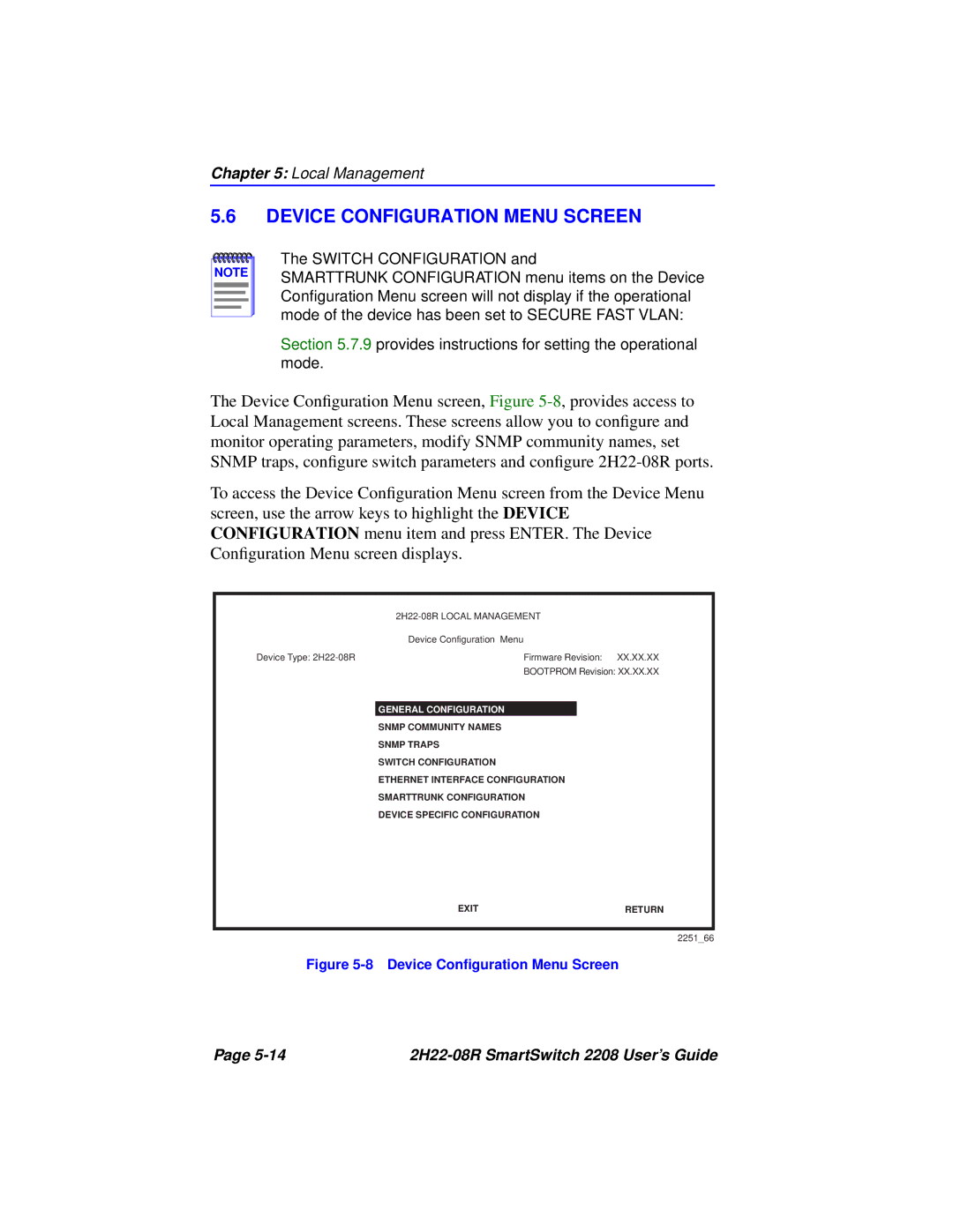 Cabletron Systems 2208 manual Device Configuration Menu Screen, General Configuration 