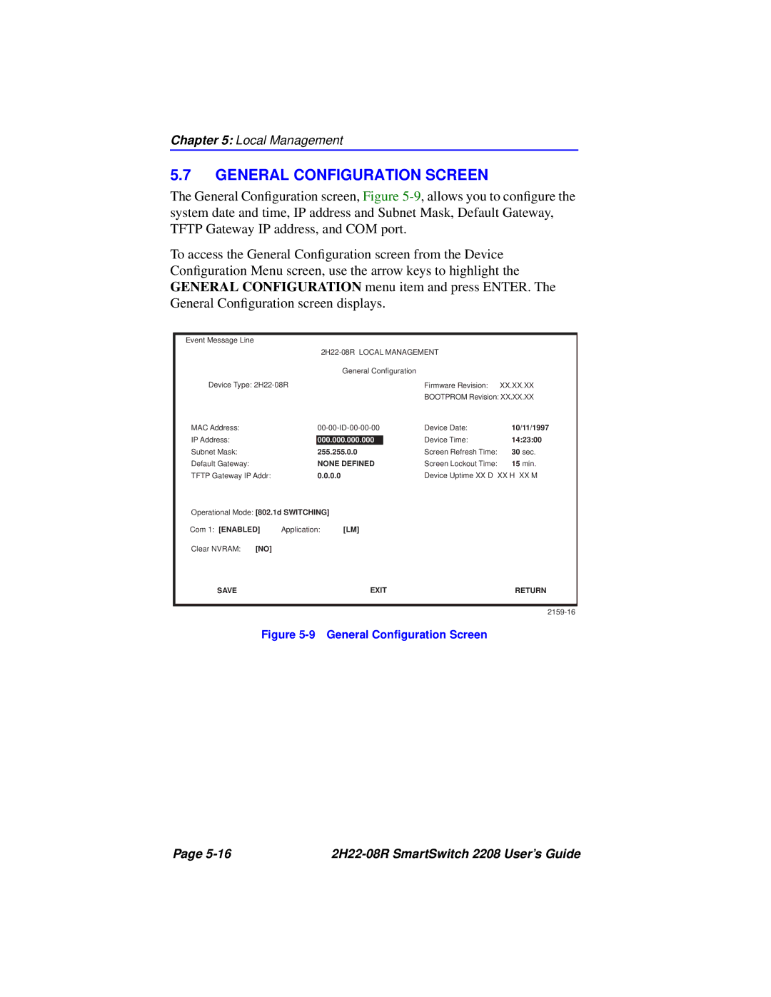 Cabletron Systems 2208 manual General Configuration Screen, None Defined 