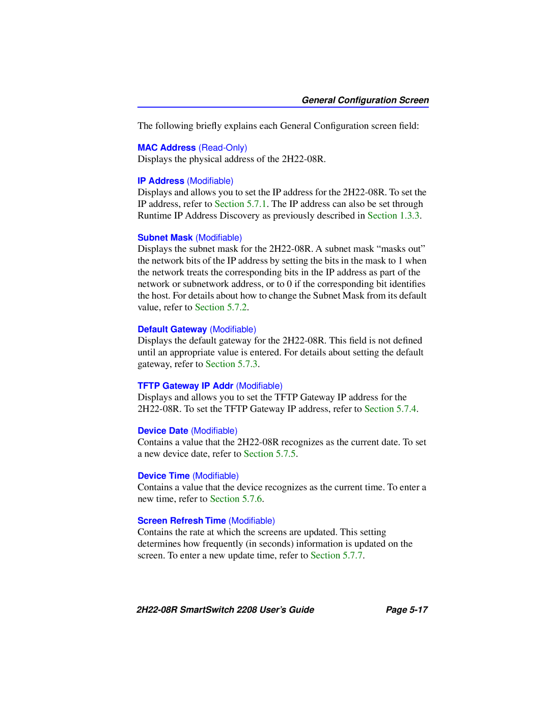 Cabletron Systems 2208 manual Displays the physical address of the 2H22-08R 