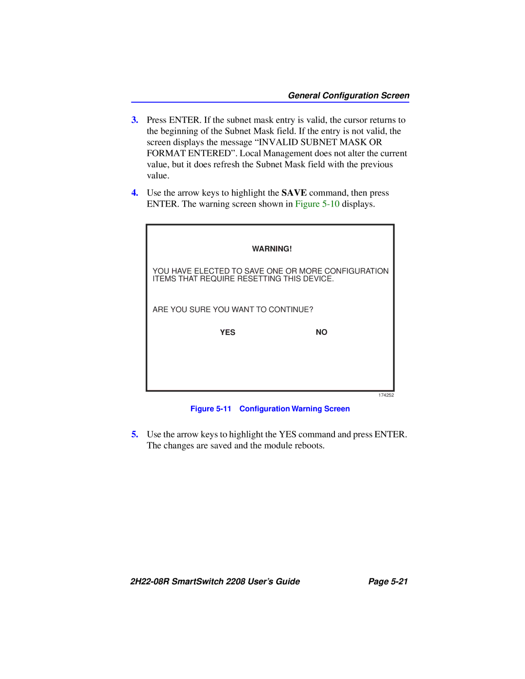 Cabletron Systems 2208 manual 11 Conﬁguration Warning Screen 