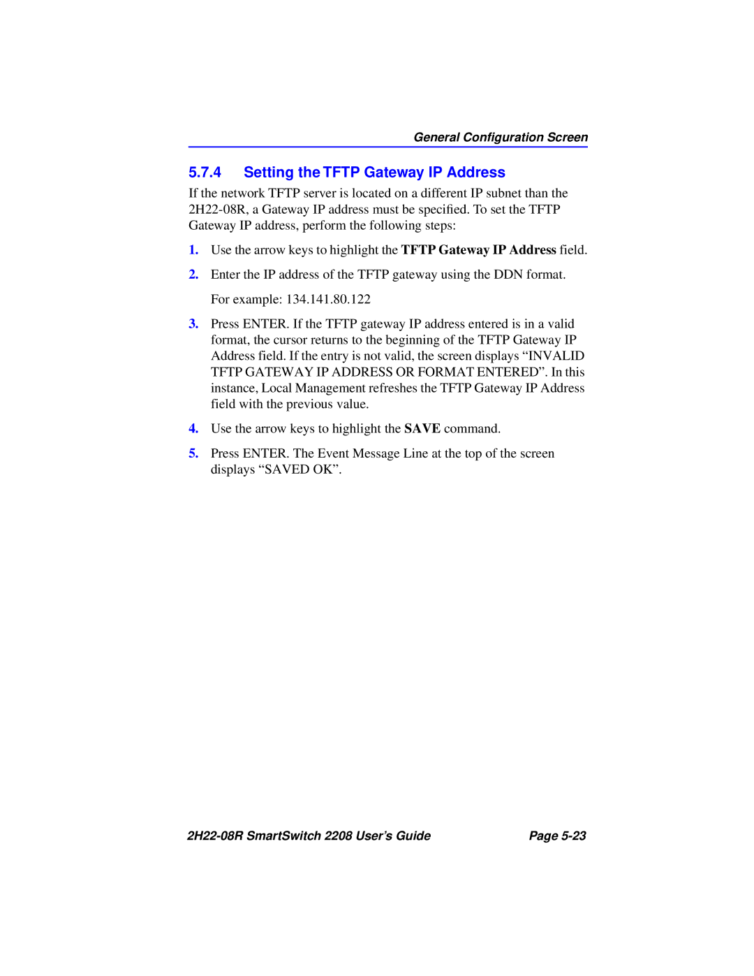 Cabletron Systems 2208 manual Setting the Tftp Gateway IP Address 