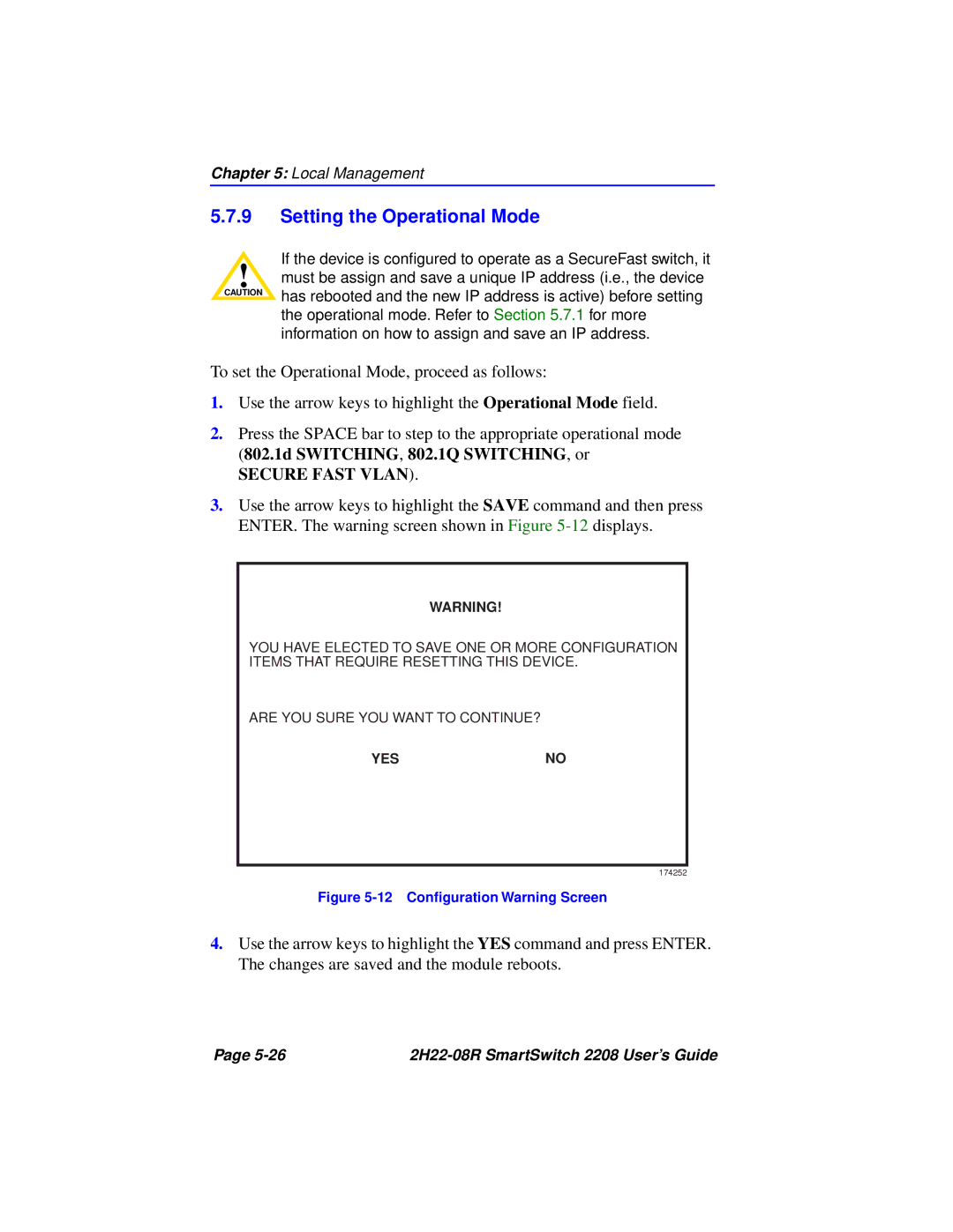 Cabletron Systems 2208 manual Setting the Operational Mode, Secure Fast Vlan 