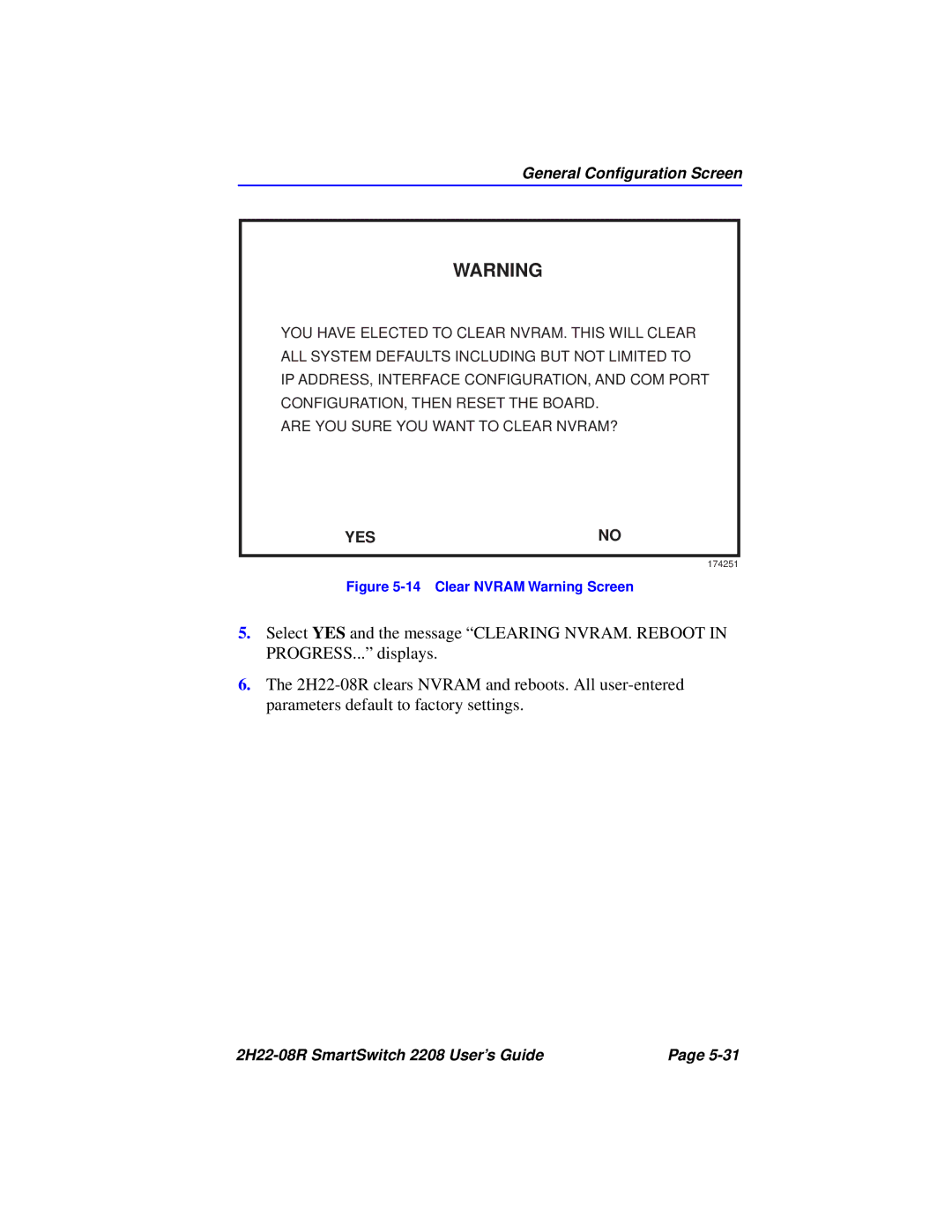 Cabletron Systems 2208 manual Clear Nvram Warning Screen 