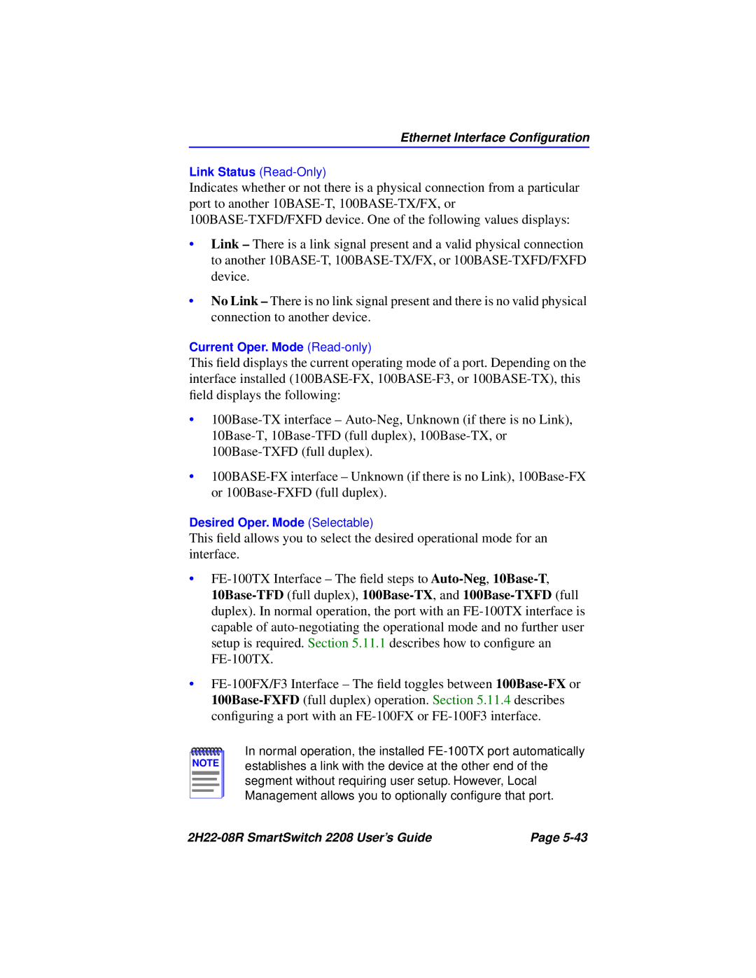 Cabletron Systems 2208 manual Ethernet Interface Conﬁguration 