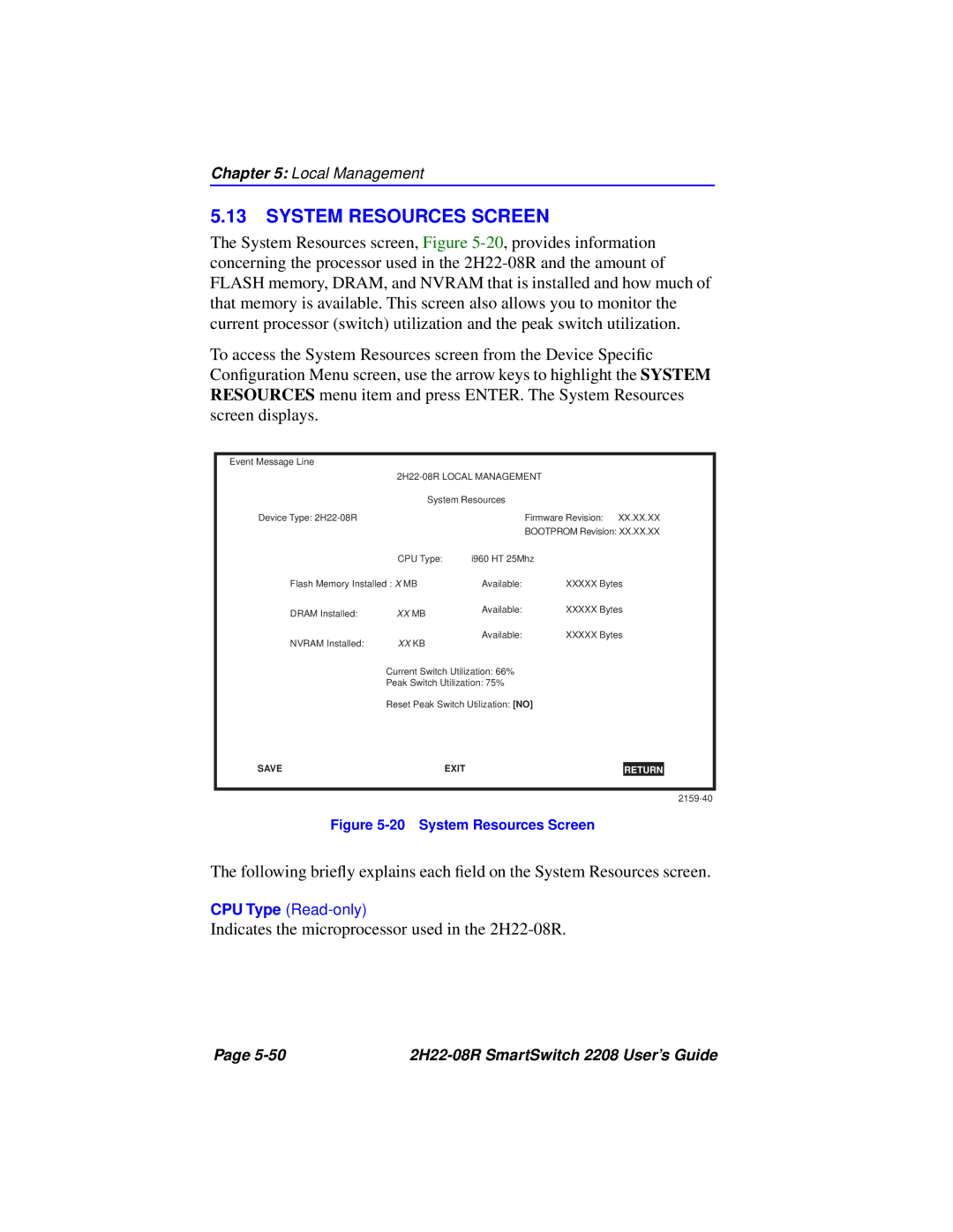 Cabletron Systems 2208 manual System Resources Screen, Xx Kb 