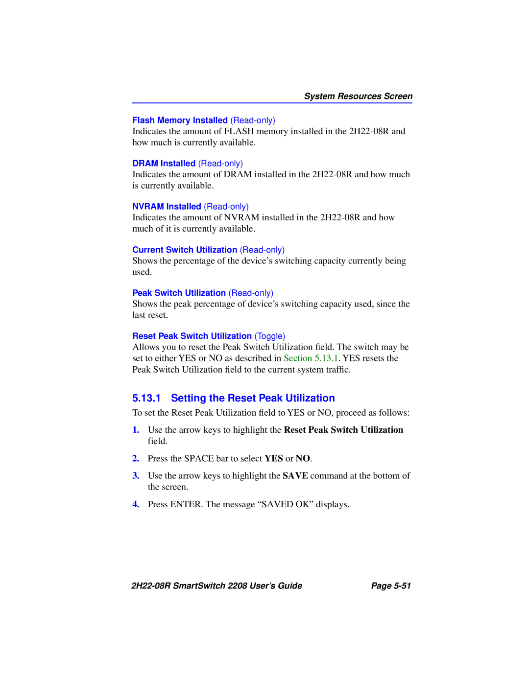 Cabletron Systems 2208 manual Setting the Reset Peak Utilization 