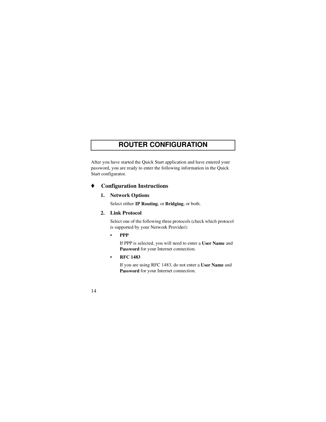 Cabletron Systems 250 quick start Router Configuration, Configuration Instructions, Network Options, Link Protocol, Rfc 