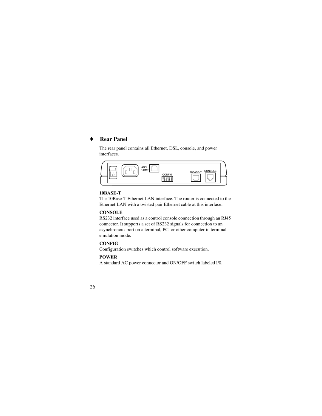 Cabletron Systems 250 quick start Rear Panel, 10BASE-T 