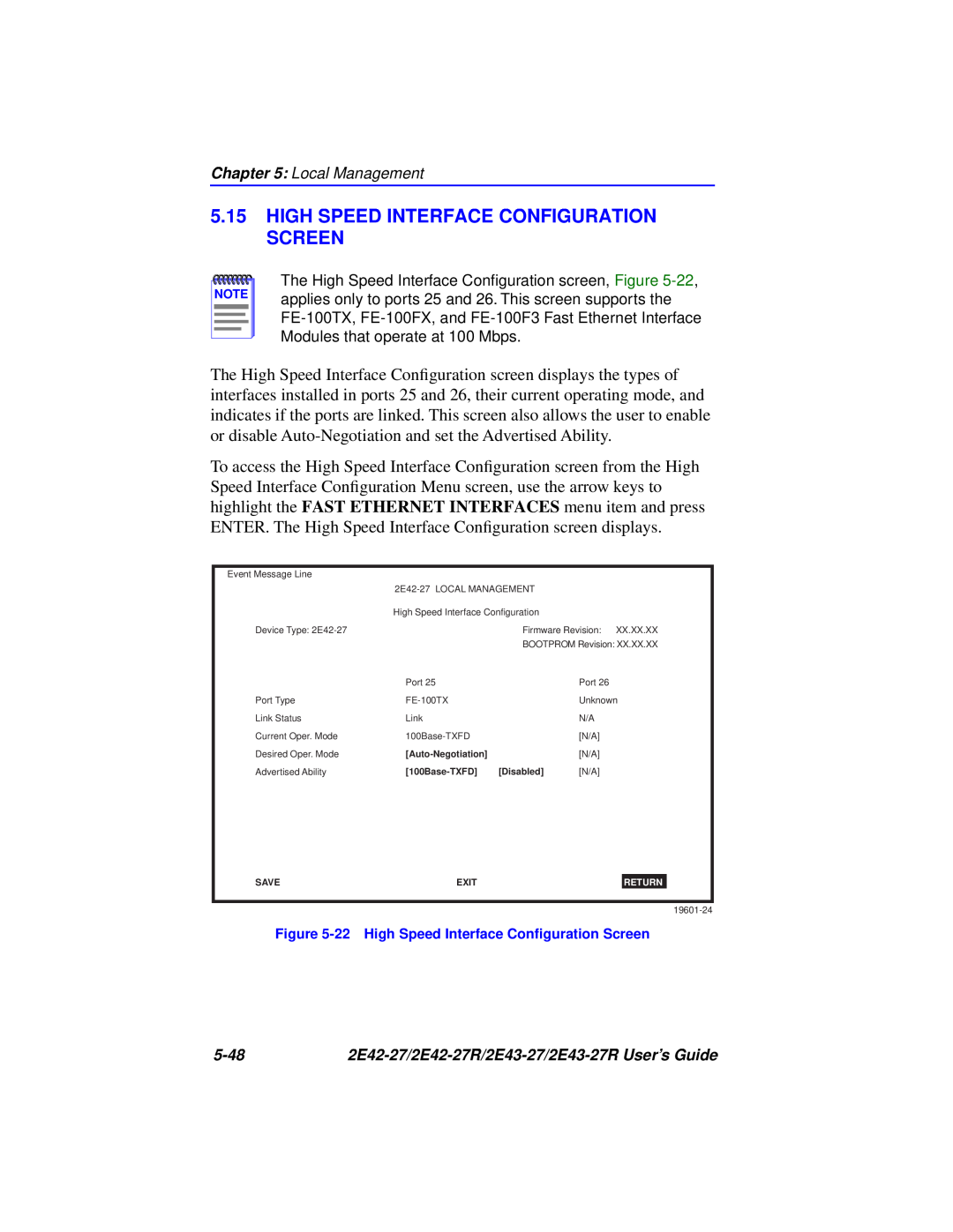 Cabletron Systems 2E43-27, 2E42-27 High Speed Interface Configuration Screen, 22 High Speed Interface Conﬁguration Screen 
