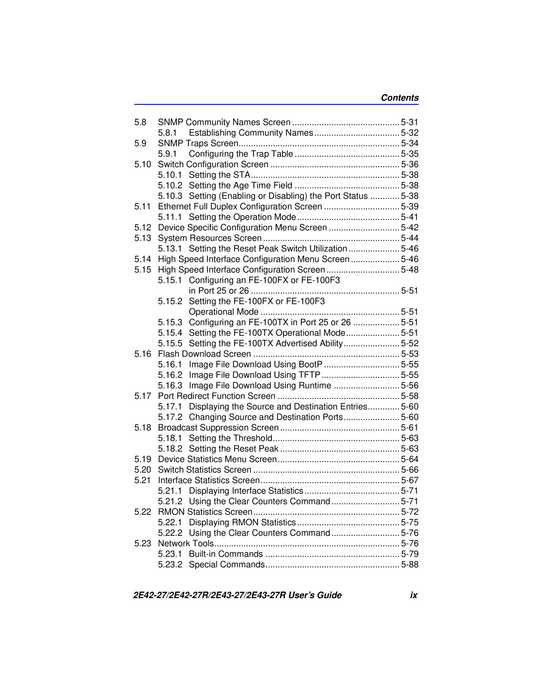 Cabletron Systems manual Contents, 2E42-27/2E42-27R/2E43-27/2E43-27R User’s Guide 
