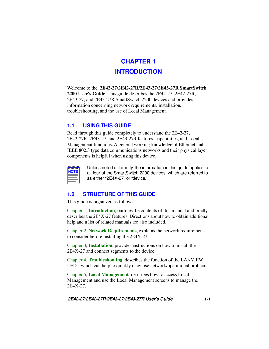 Cabletron Systems 2E43-27R, 2E42-27R manual Chapter Introduction, Using This Guide, Structure Of This Guide 