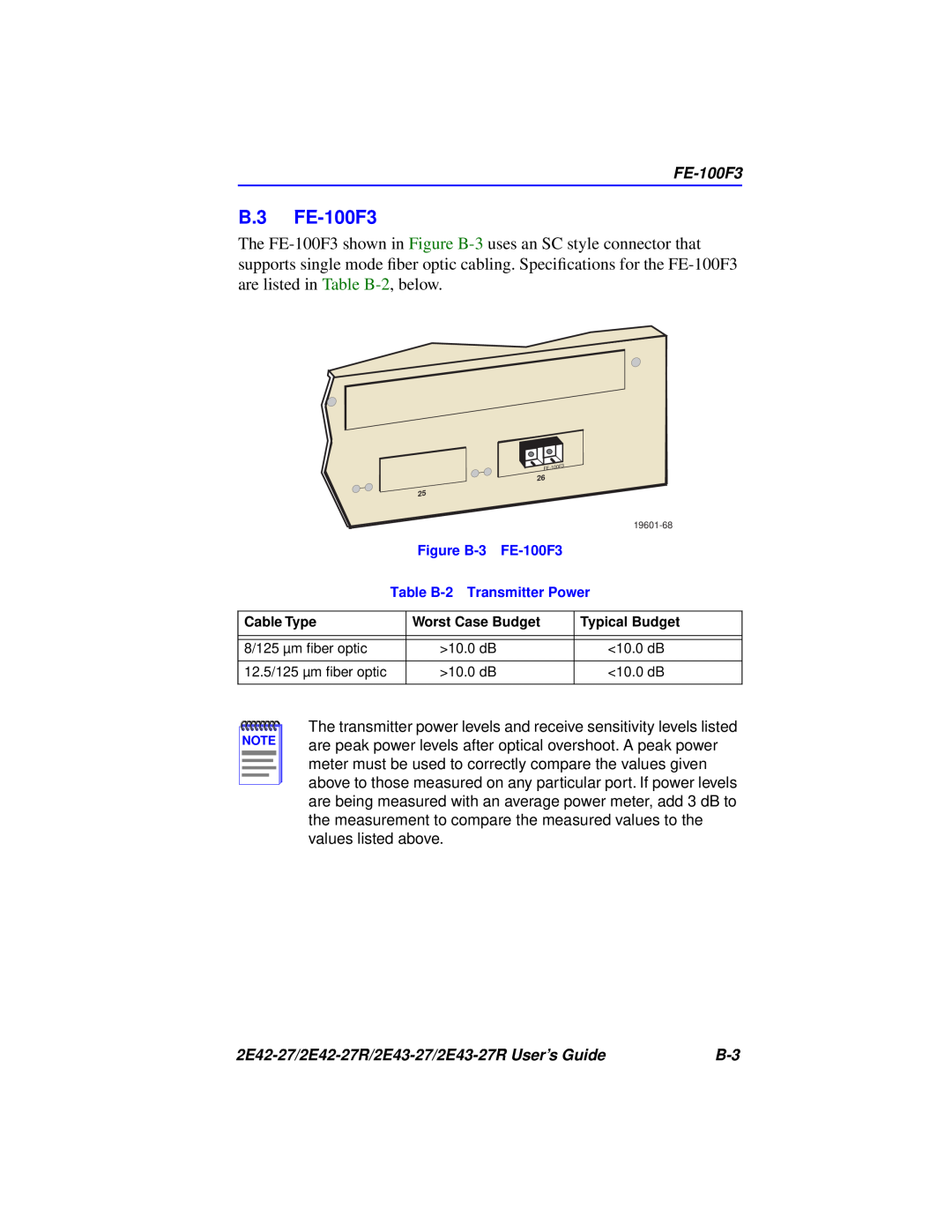 Cabletron Systems manual B.3 FE-100F3, 2E42-27/2E42-27R/2E43-27/2E43-27R User’s Guide 