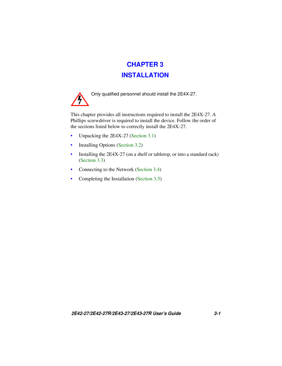 Cabletron Systems 2E42-27R, 2E43-27R manual Chapter Installation 