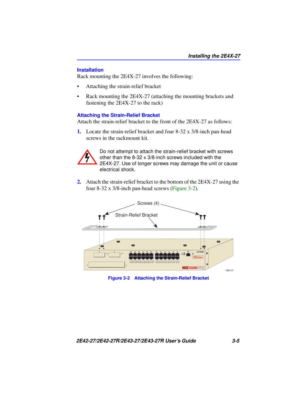 Cabletron Systems 2E42-27R, 2E43-27R manual Rack mounting the 2E4X-27 involves the following 