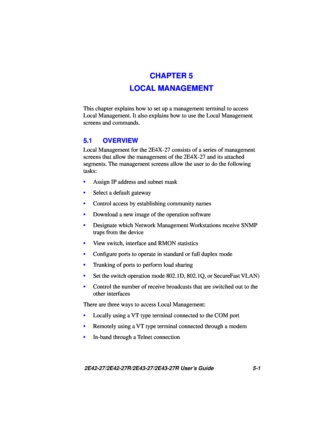 Cabletron Systems 2E43-27R, 2E42-27R manual Chapter Local Management, Overview 