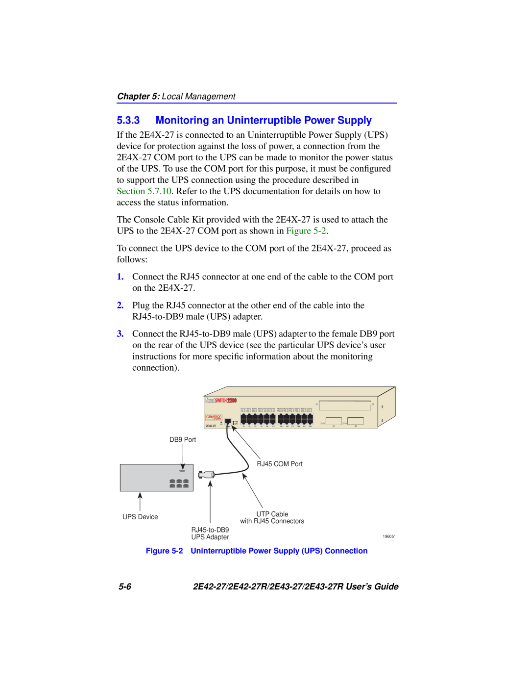 Cabletron Systems 2E43-27R manual Monitoring an Uninterruptible Power Supply, 2 Uninterruptible Power Supply UPS Connection 
