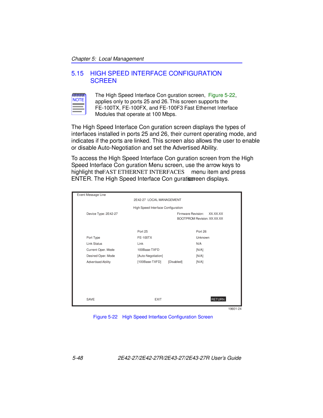 Cabletron Systems 2E43-27, 2E42-27 High Speed Interface Configuration Screen, High Speed Interface Conﬁguration Screen 