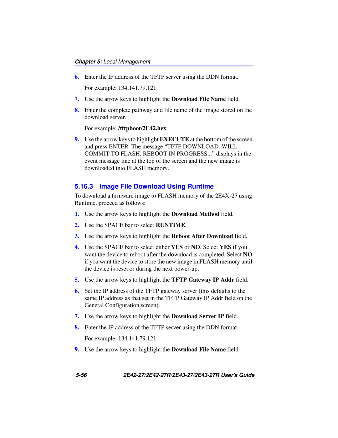 Cabletron Systems 2E43-27R, 2E42-27R manual Image File Download Using Runtime, For example /tftpboot/2E42.hex 