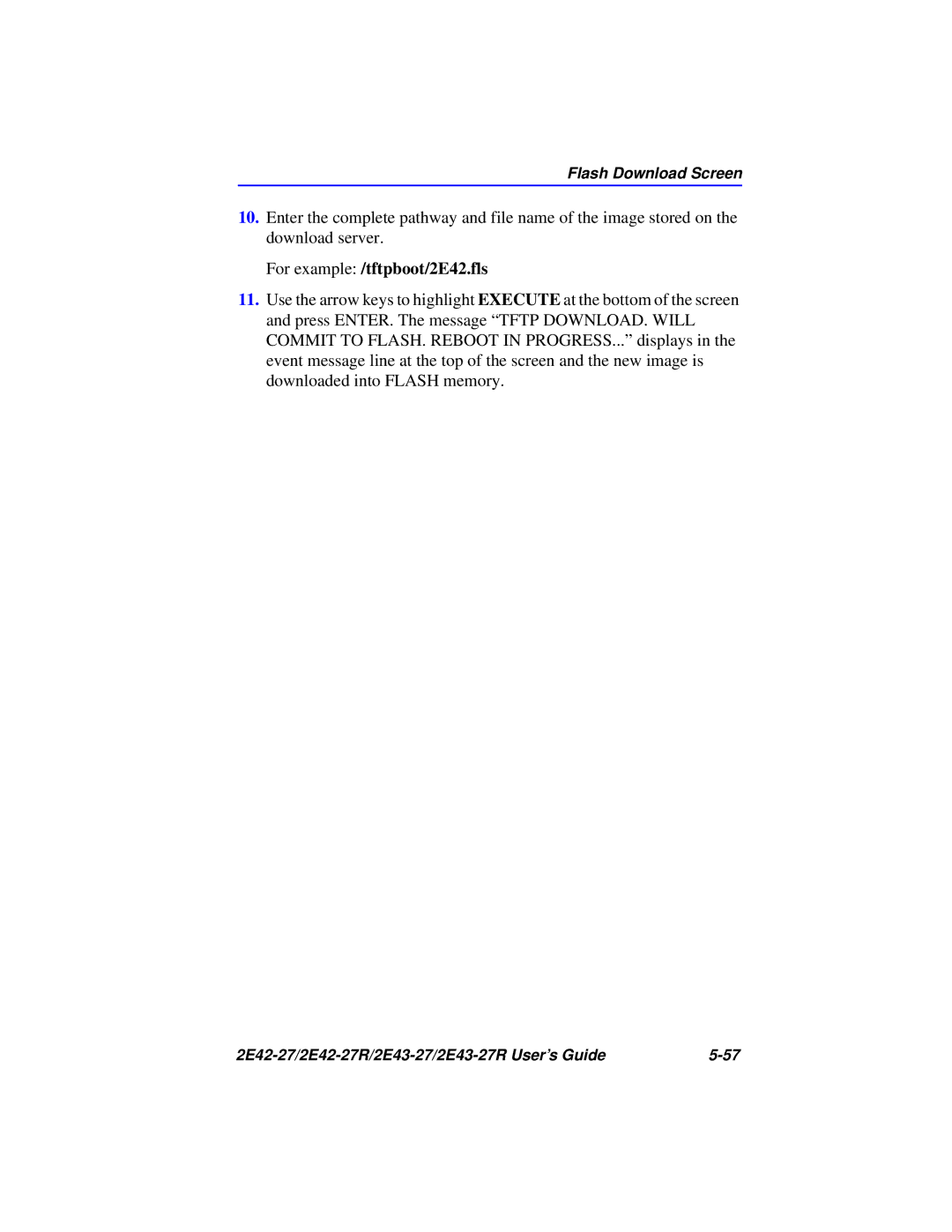 Cabletron Systems 2E43-27R, 2E42-27R manual For example /tftpboot/2E42.fls 