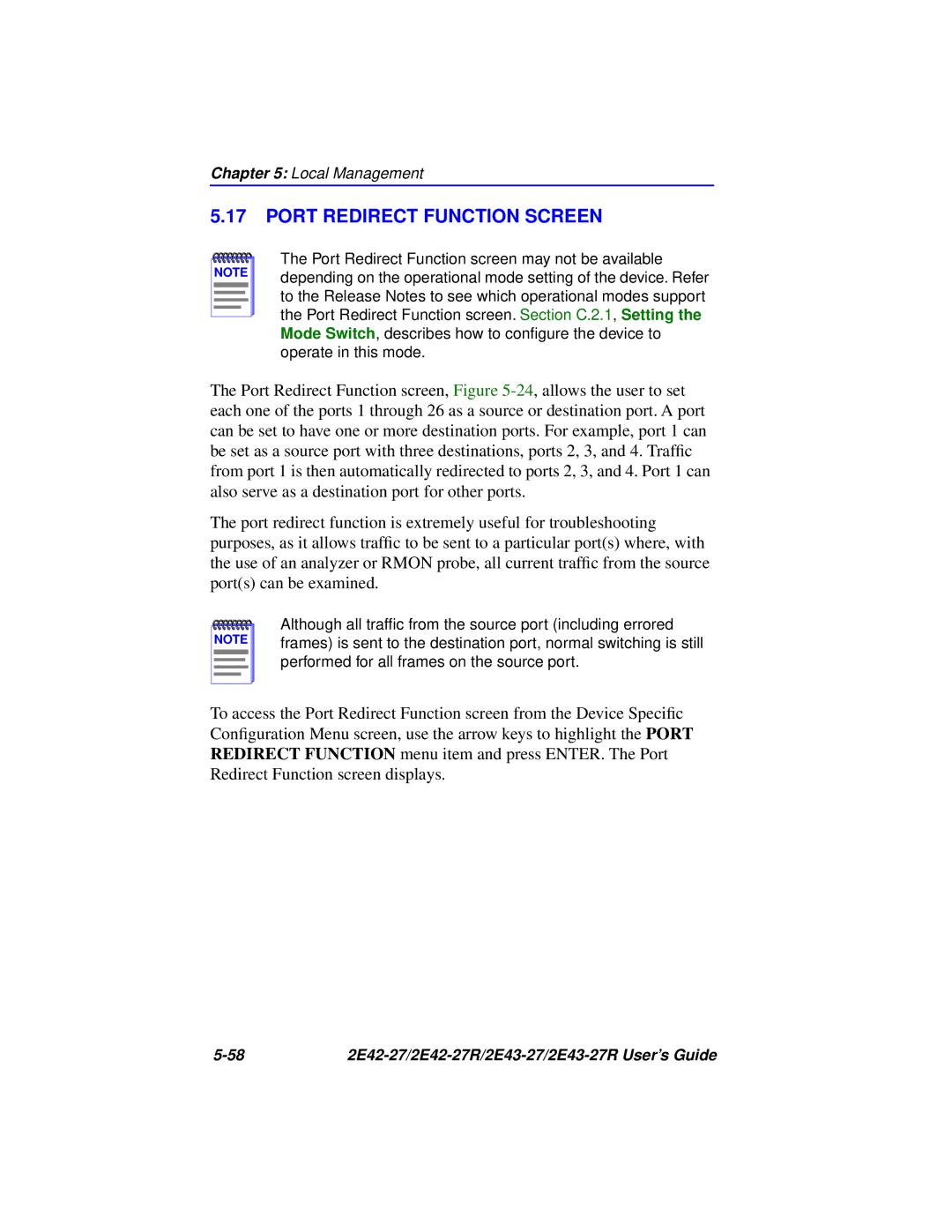 Cabletron Systems 2E43-27R, 2E42-27R manual Port Redirect Function Screen 