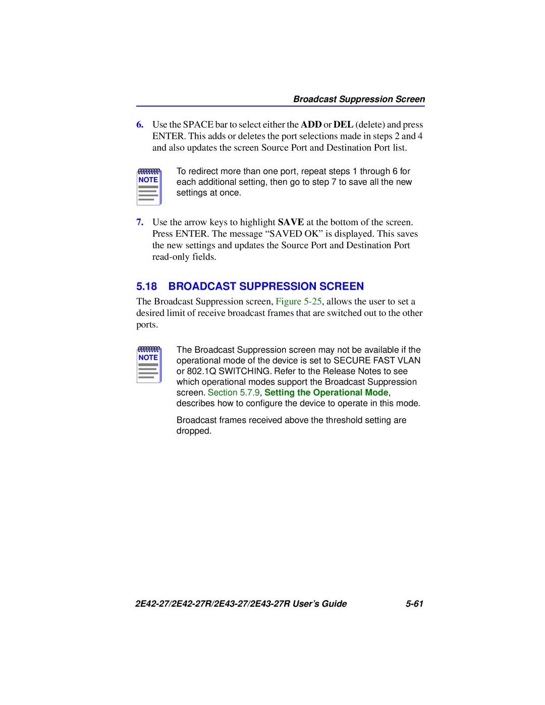 Cabletron Systems 2E43-27R, 2E42-27R manual Broadcast Suppression Screen 