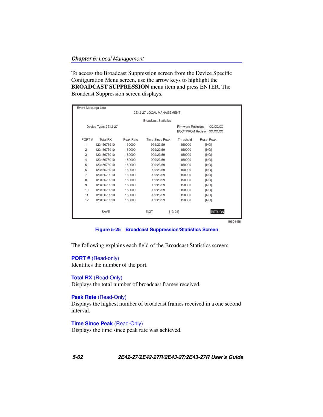 Cabletron Systems 2E43-27R, 2E42-27R manual Displays the total number of broadcast frames received 