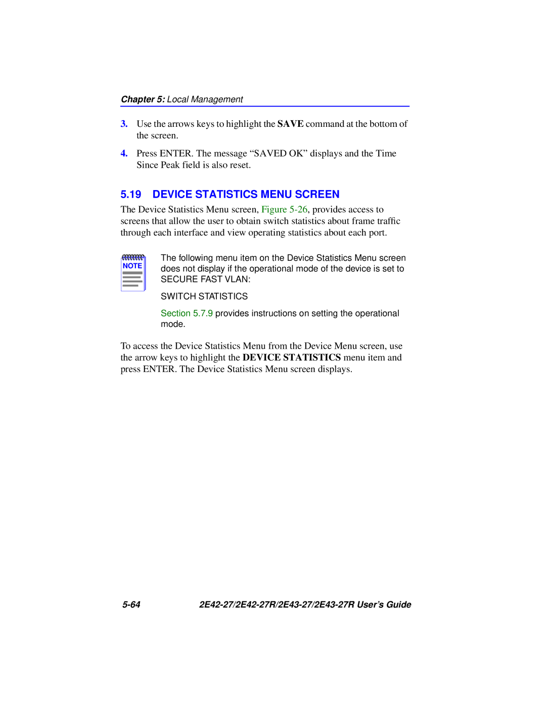 Cabletron Systems 2E43-27R, 2E42-27R manual Device Statistics Menu Screen 